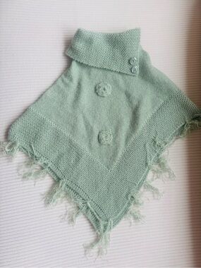 Light Mint Green Fringed Knit Poncho for baby